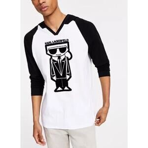 Karl Lagerfeld Men‎ V-Neck Hoodie Colorblock White Black Size 2XL New